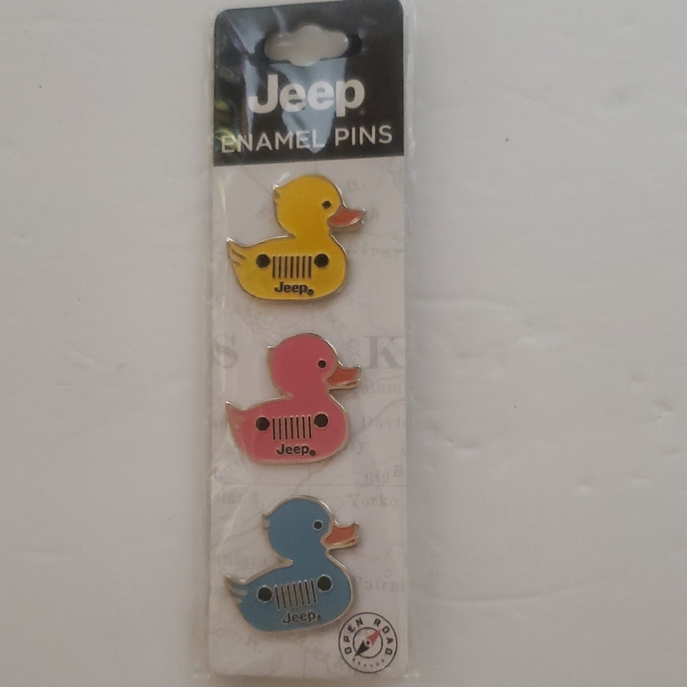 Jeep Duck Enamel Pins in Yellow, Pink, and Blue